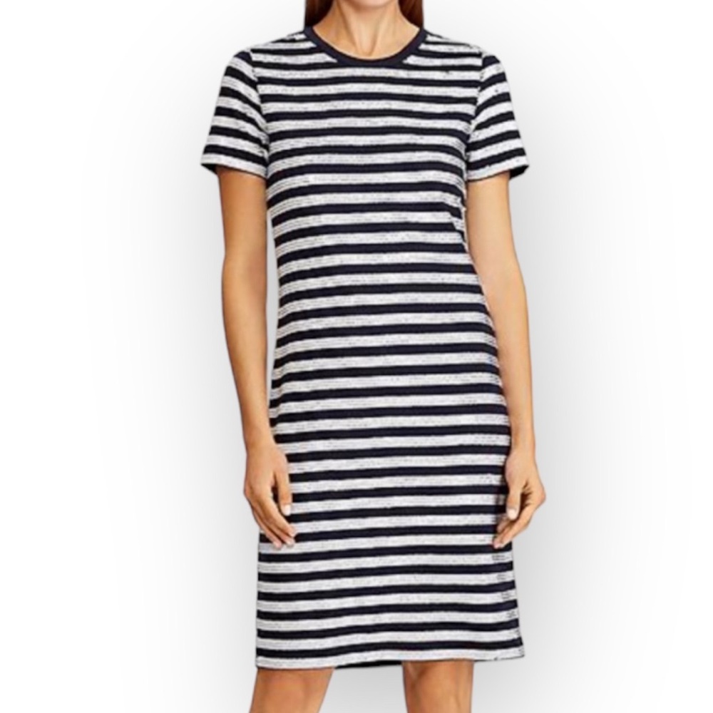 Lauren Ralph Lauren Sequined Striped Modest Shirt Dress Nautical Old Money